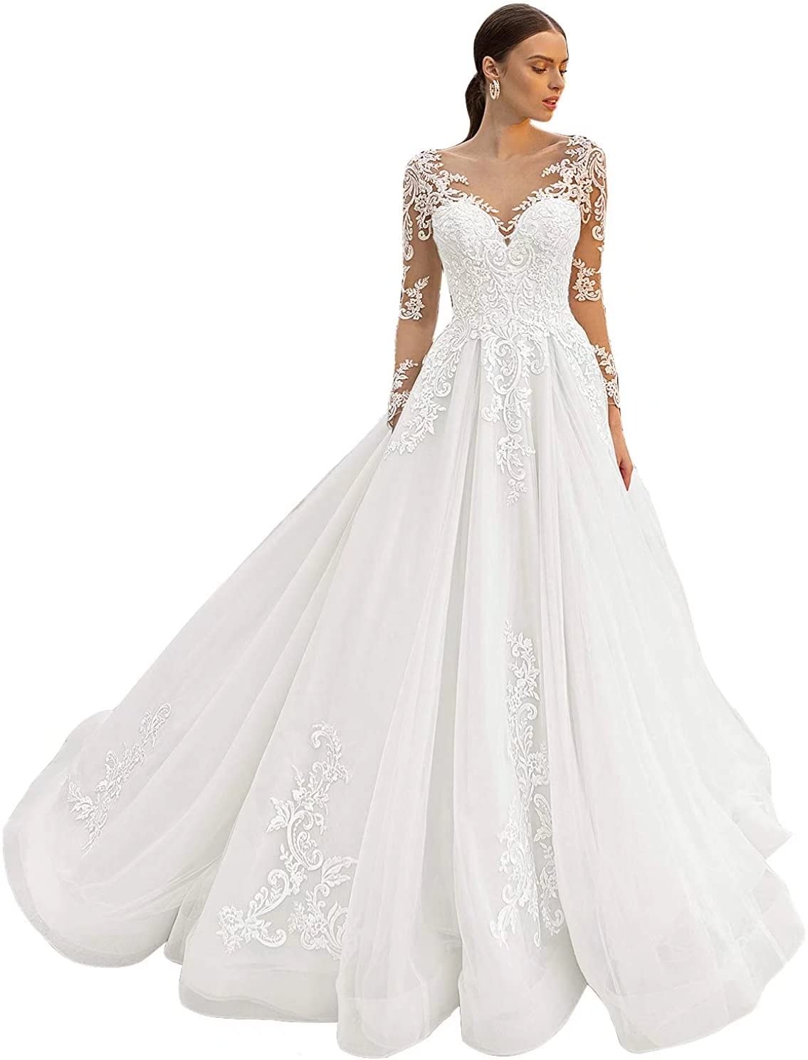 Elegant 2022 Women's Lace Wedding Dresses for Bride - Beach Bridal Gowns, Perfect for Beach Weddings, Outdoor Ceremonies & Romantic Photoshoots