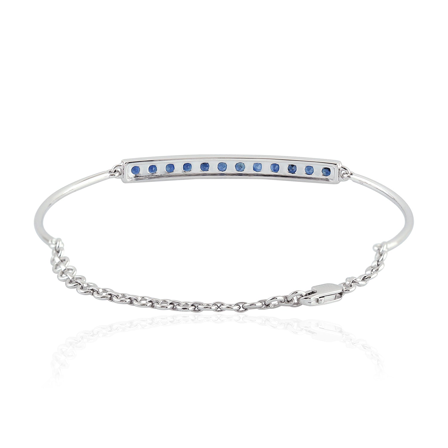 18K White Gold Blue Sapphire Bar Statement Bracelet - Elegant Jewelry Gift for Women, Perfect for Weddings, Parties & Special Occasions