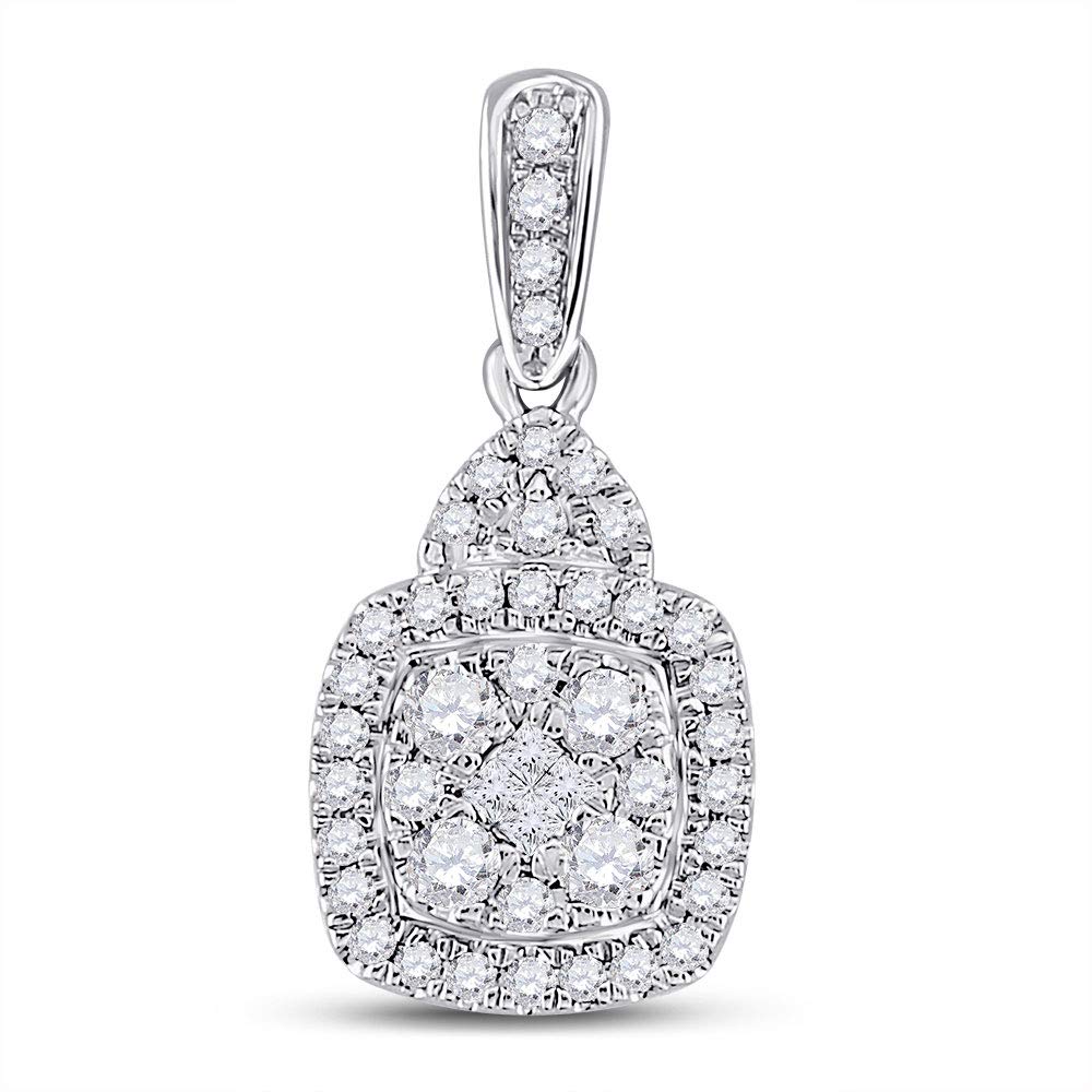 14K White Gold Princess Cut Diamond Cluster Pendant for Women - 3/8 CTTW - Elegant Necklace for Weddings, Anniversaries & Special Occasions