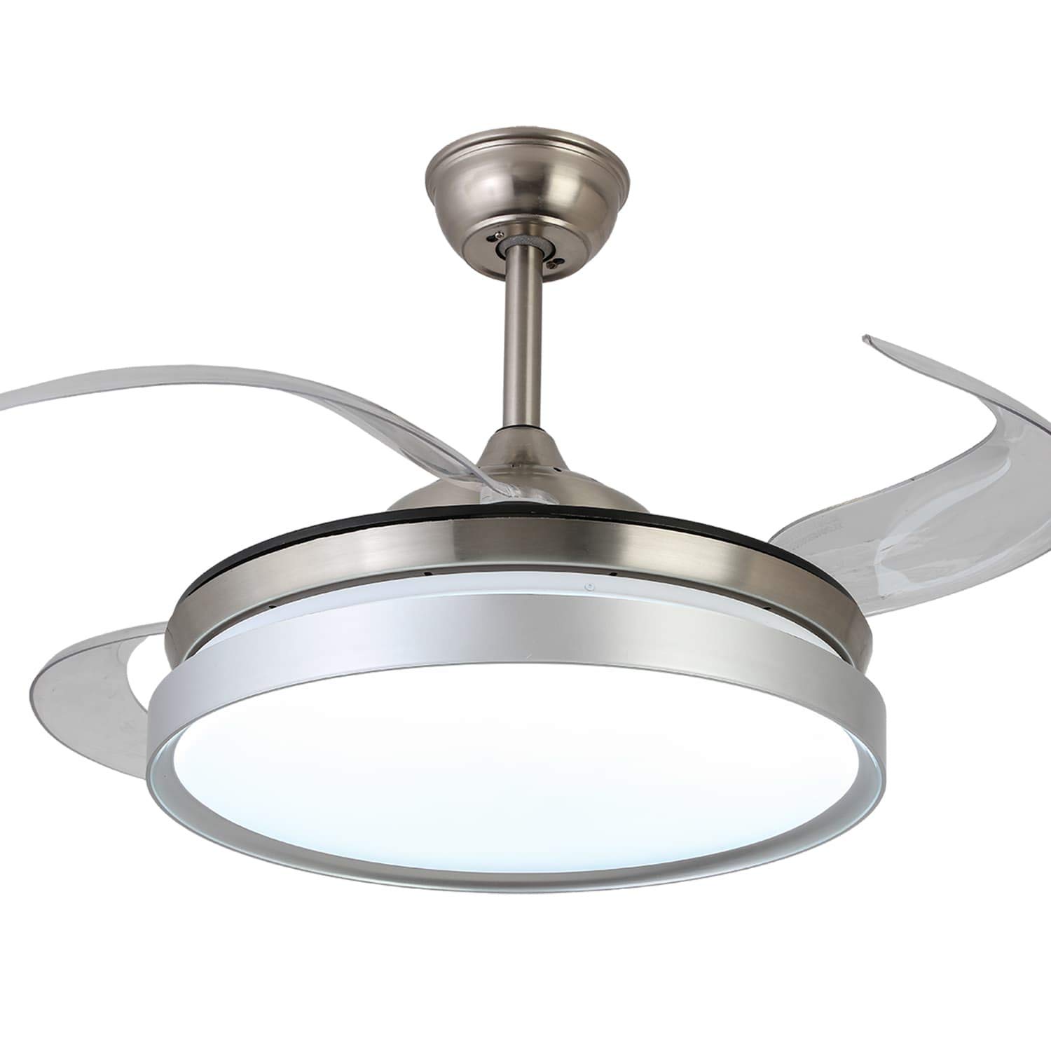 XM 42 Inch Retractable Ceiling Fan with LED Light & Remote Control - Invisible Blades, 3 Color Changing Lights for Bedroom & Living Room | Modern Chandelier Style, Quiet Operation for Home & Office