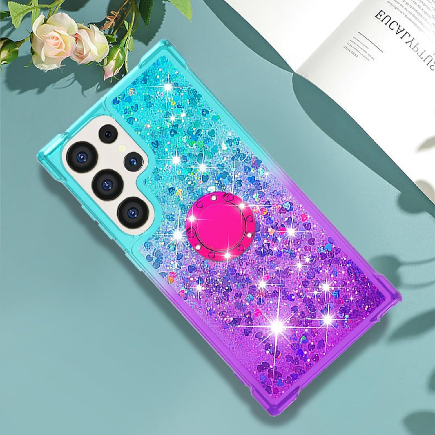 Samsung Galaxy S25 Plus Case with Glitter Design, Kickstand & Gradient Quicksand Texture - Perfect for Everyday Protection & Hands-Free Viewing