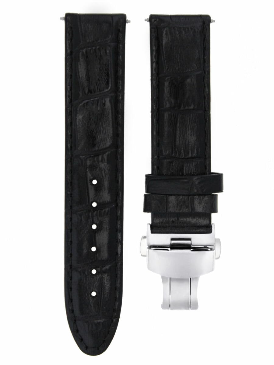 18-24mm Genuine Leather Watch Band Strap with Deployment Clasp - Compatible with Bulova & Other Watches - Replacement Strap for Dress, Business & Casual Wear