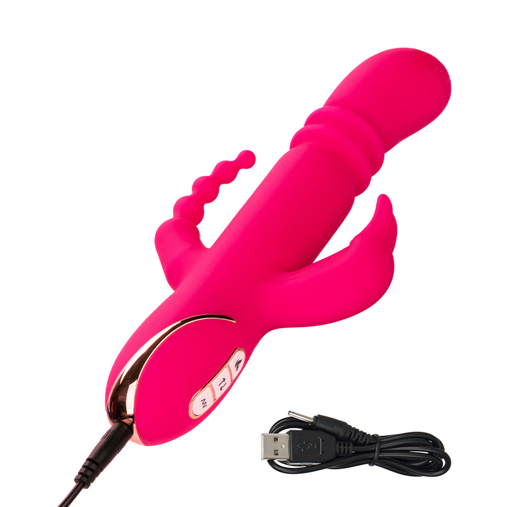 Jack Rabbit Signature Heated Silicone Triple Fantasy Rabbit Vibrator - Waterproof G-Spot & Clitoral Stimulator for Women - Perfect for Couples Play & Solo Pleasure