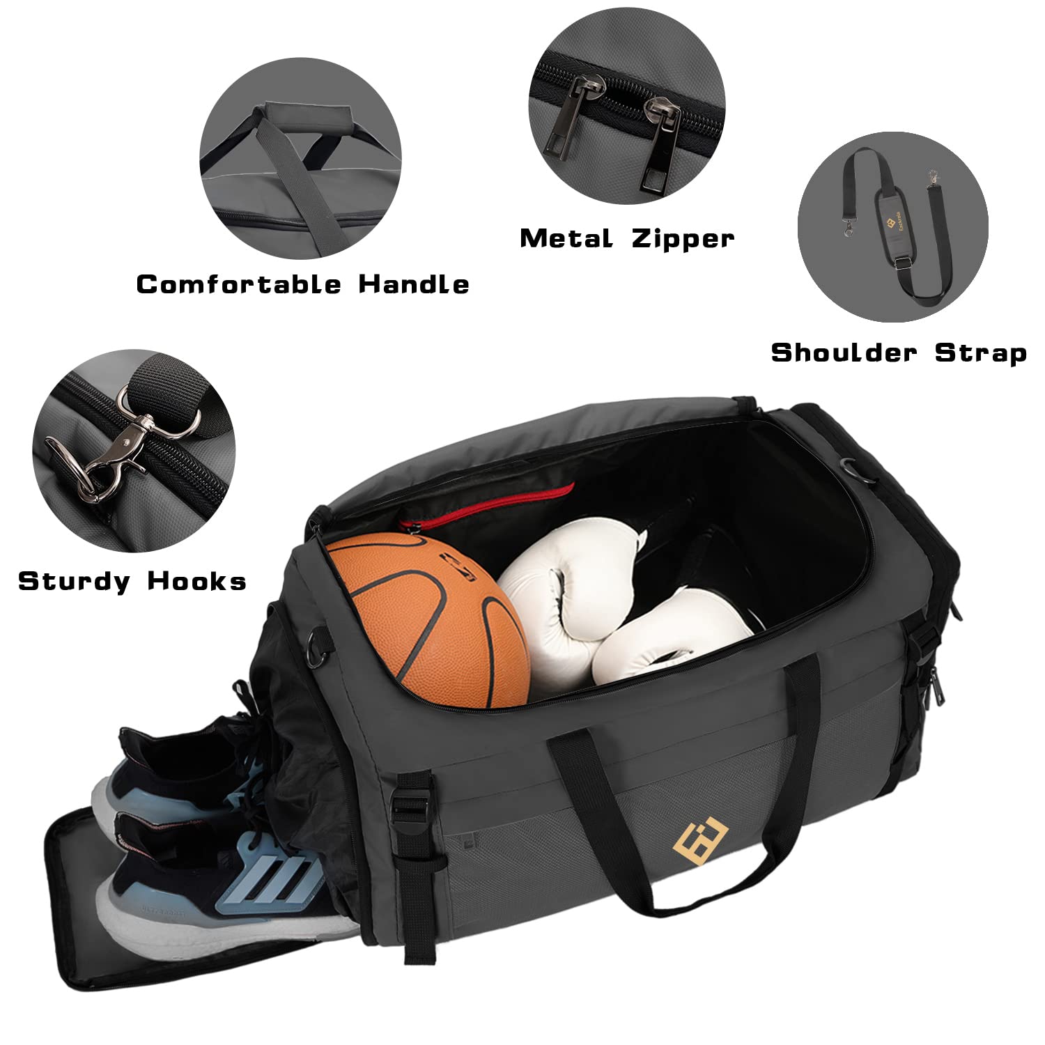 Eackrola 65L Large Sports Gym Bag & Travel Duffel Bag for Men & Women - Lightweight with Wet Pocket & Shoe Compartment - Perfect for Gym, Travel, Sports & Workout