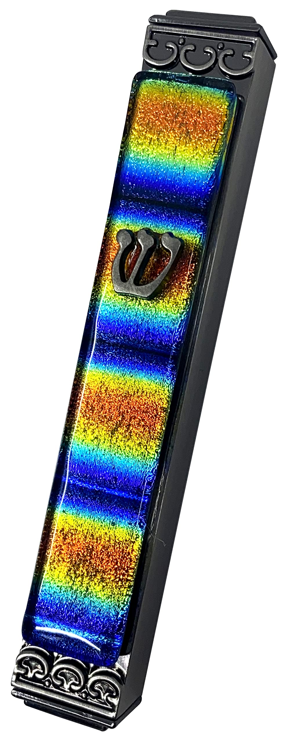 Handmade Art Glass Mezuzah - Weatherproof, Sticky Back Mount for Indoor/Outdoor Use - Perfect Jewish Home Gift