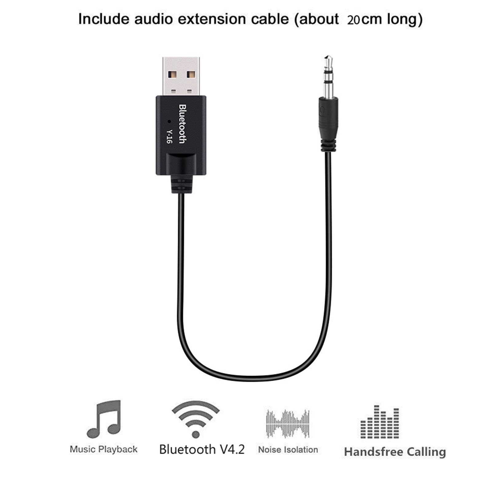 USB C to 3.5mm Audio Adapter with Bluetooth 4.2 Receiver - Hi-Fi Stereo Aux Cable for Car, Music Streaming & Phone Calls | Compatible with iPhone, Android, Laptop, PC & Headphones (Home, Office, Car Use)