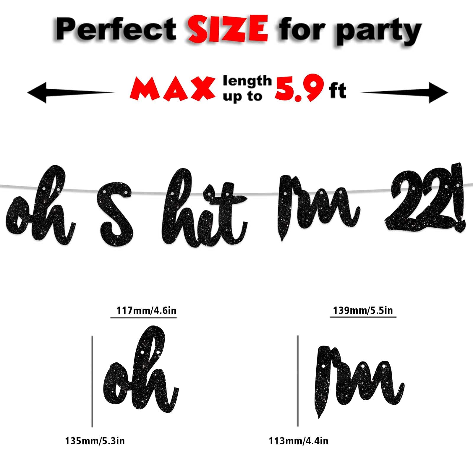 Glitter Black 'Oh I'm 22!' Birthday Banner Backdrop - Cheers to 22 Years Theme Decor for Men & Women - Perfect for 22nd Birthday Party, Photo Studio Props, and Celebration Decorations | Ideal for Birthday Photos, Social Media Posts, and Party Favors