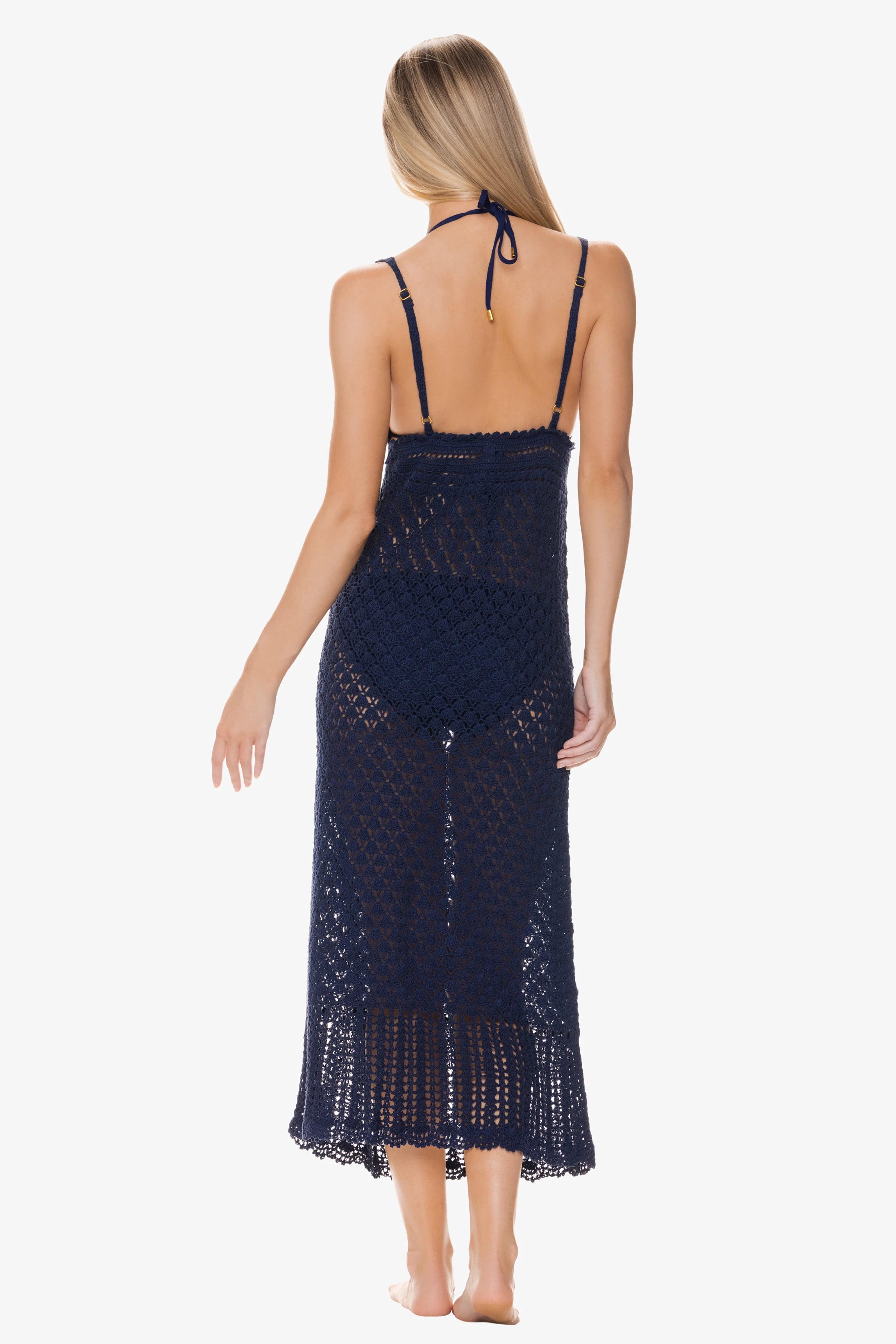 Claudia Crochet Midi Dress for Women - Navy Blue Summer Boho Beach Dress | Perfect for Vacations, Weddings & Date Nights