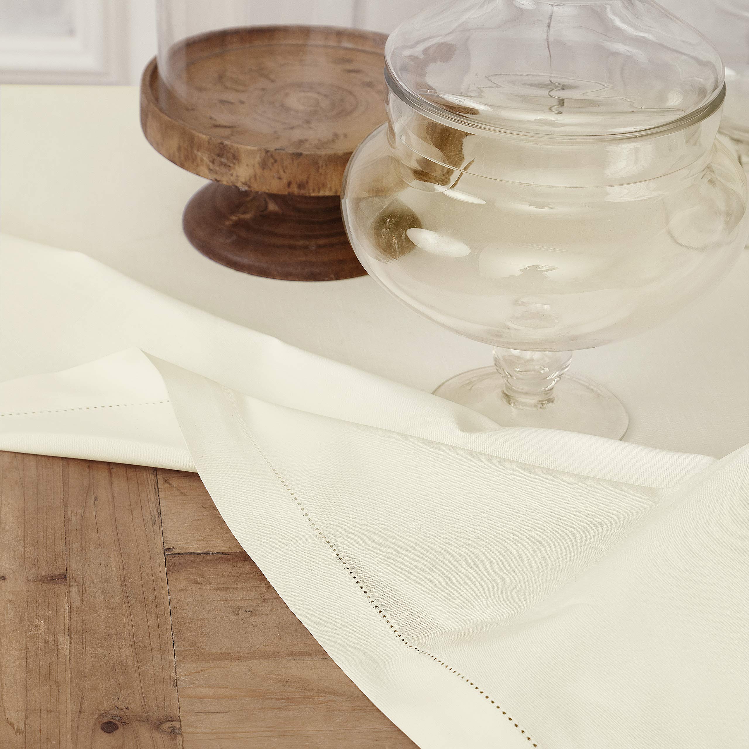Solino Home Ivory Cotton Linen Hemstitch Tablecloth 58x84 Inch - Rectangle Table Cover for Dining, Wedding & Events - Machine Washable Decorative Table Cloth for Spring, Easter, Mother's Day & Party Decorations - Perfect for Holiday Gatherings, Family Dinners and Special Occasions