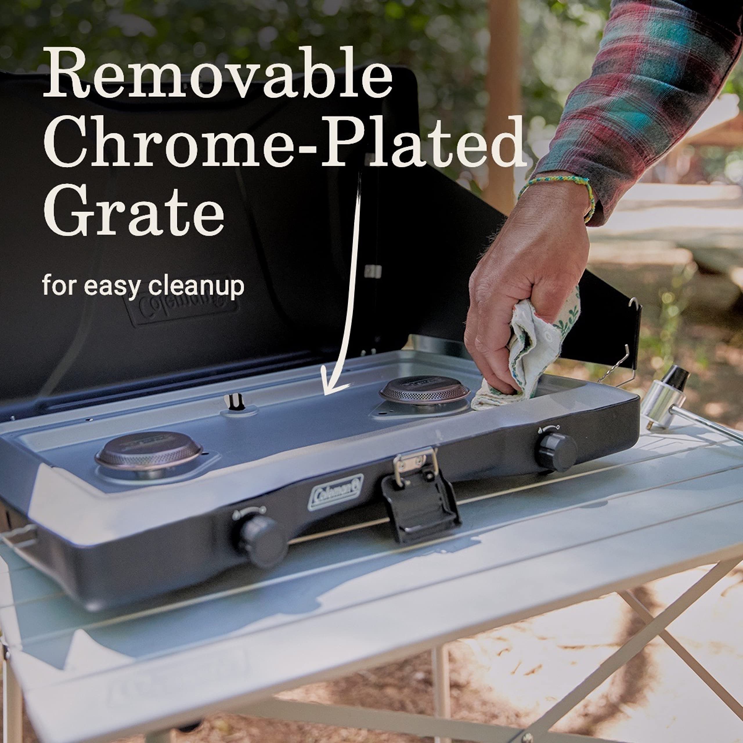 Coleman Triton 2-Burner Propane Camping Stove - Portable Outdoor Grill with Adjustable Flame, Wind Protection & 22,000 BTU for Camping, Tailgating, Picnics & Backyard BBQs | Perfect for Family Camping Trips & Outdoor Cooking Adventures