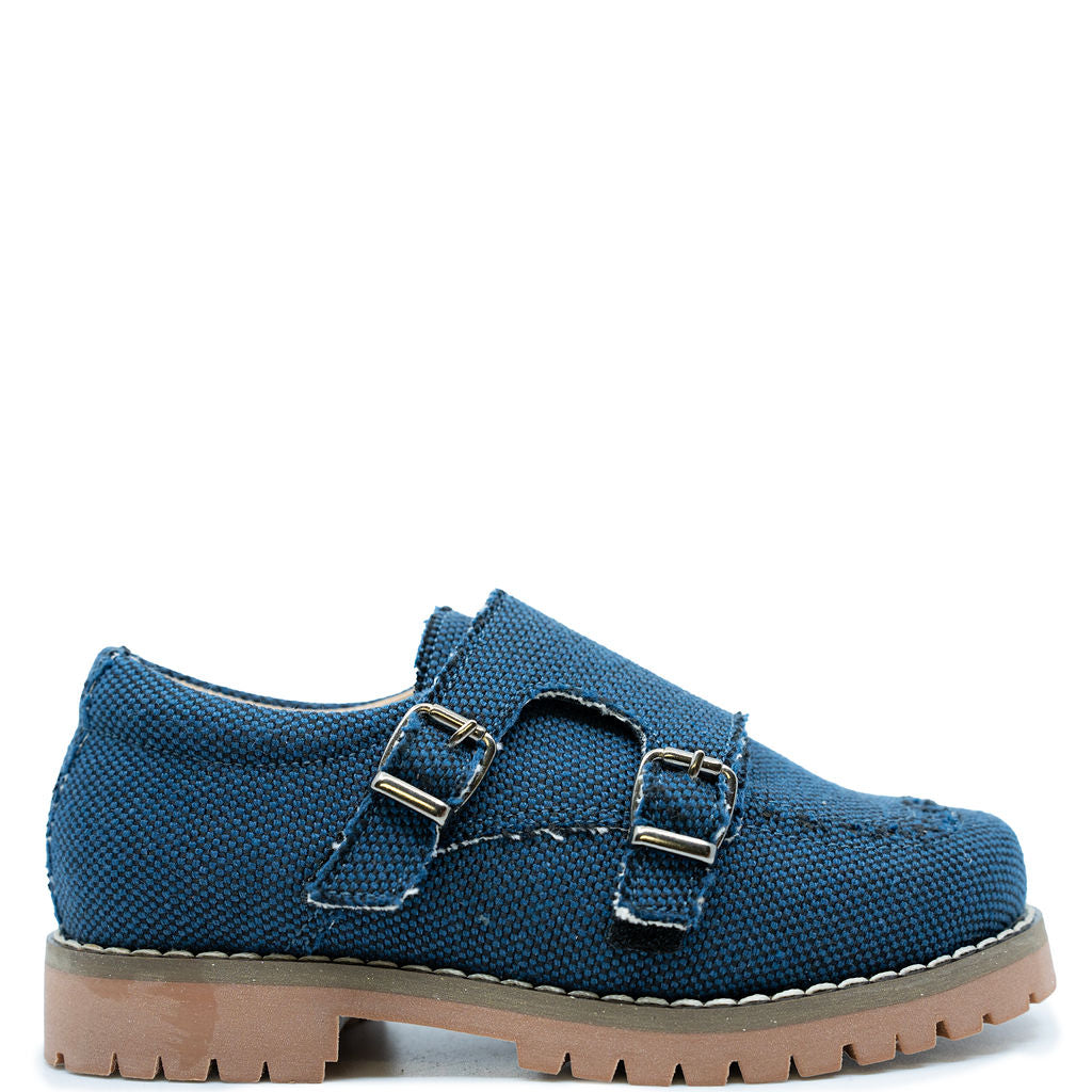 Premium Navy Blue Canvas Double Monk Strap Loafers for Men – Classic Comfort & Style for Business, Casual & Formal Occasions