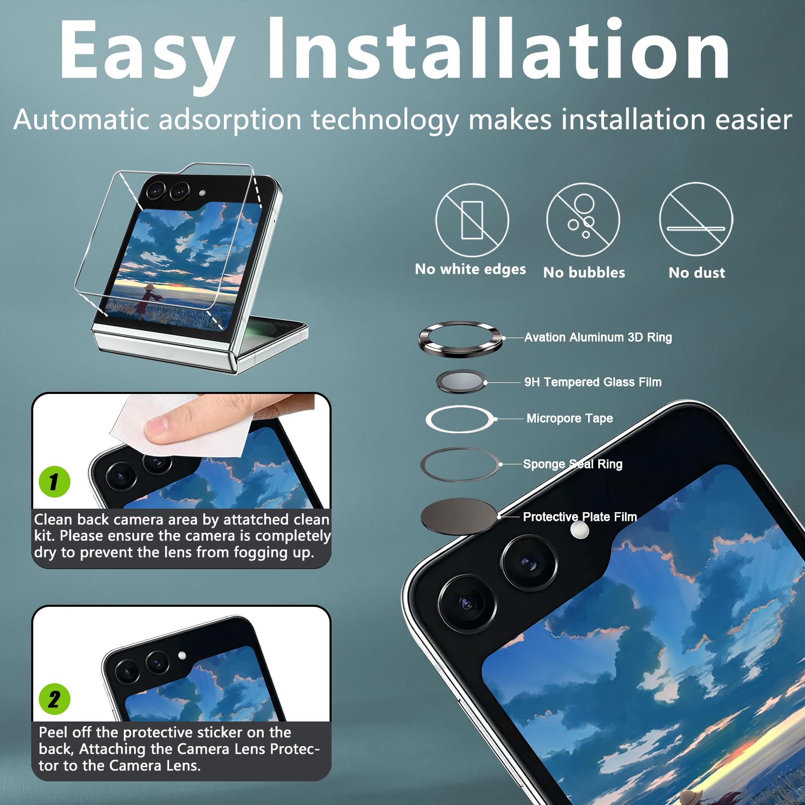 [3+4 Pack] Samsung Galaxy Z Flip 5 Screen Protector - 3 Pack Tempered Glass Back Cover + 4 Pack Camera Lens Protector | Anti-Scratch, Bubble-Free, HD Clear Protection | Perfect for Everyday Use, Travel & Outdoor Activities