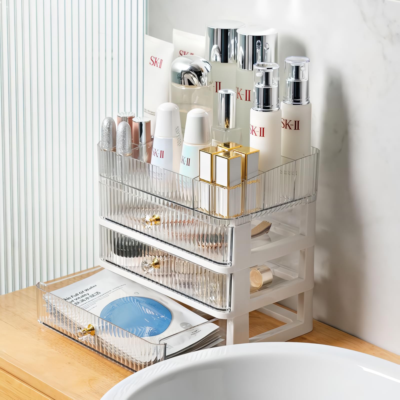 Simbuy 3-Drawer Clear Makeup Organizer - Bathroom & Vanity Storage for Cosmetics, Skincare, Perfume, Toiletries - Perfect for Desk, Dresser, Countertop Organization - Ideal for Home, Salon, and Travel Use
