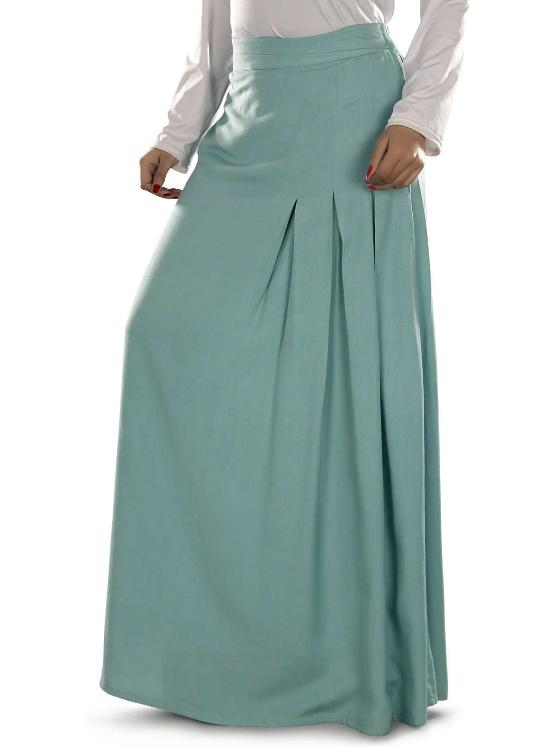 Manha Blue Rayon Skirt for Women - Flowy Midi Skirt with Elastic Waist | Perfect for Summer Outfits, Beach Vacations & Casual Wear