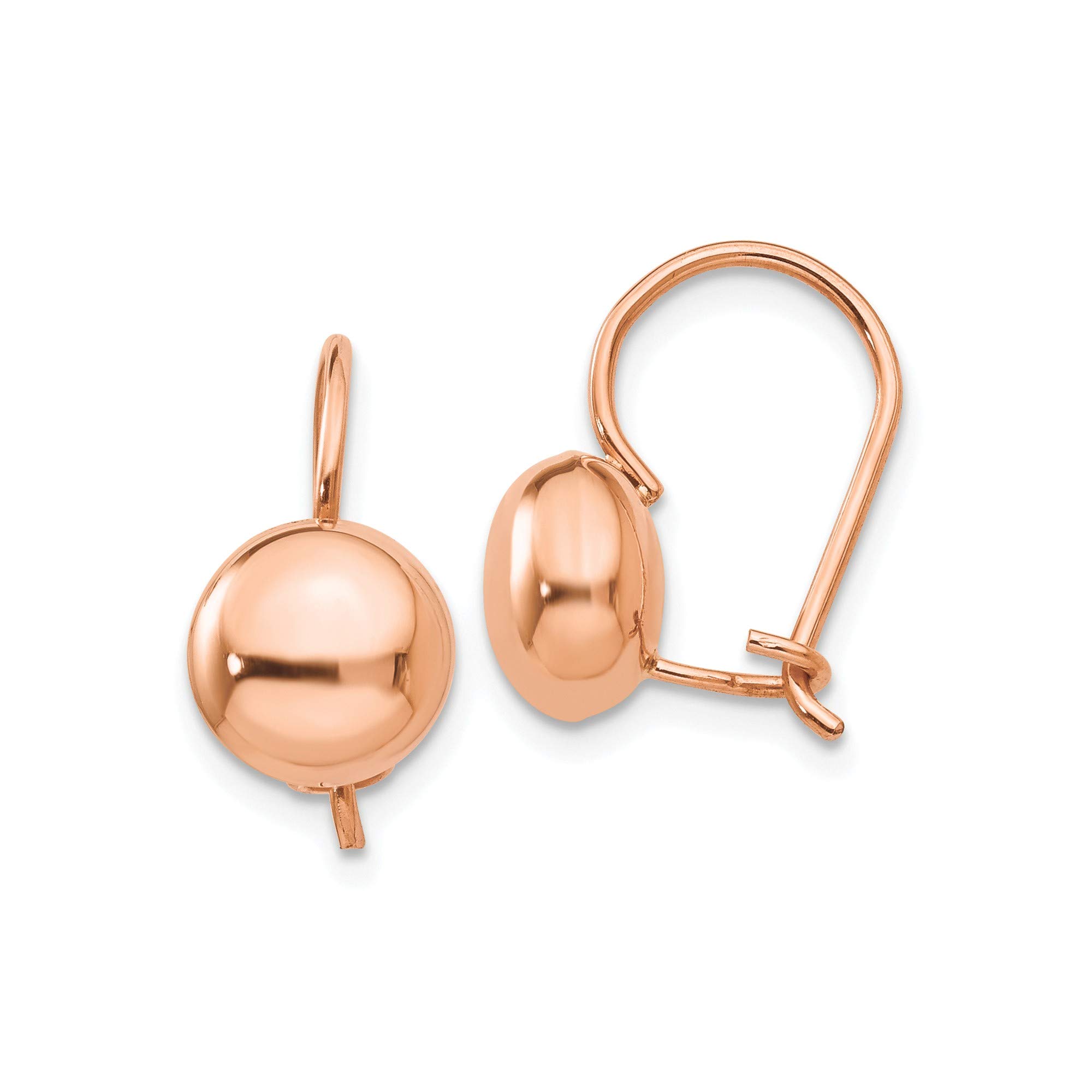 14K Rose Gold Polished 8mm Button Kidney Wire Earrings - Elegant Dainty Jewelry for Women, Perfect for Weddings, Parties & Everyday Wear