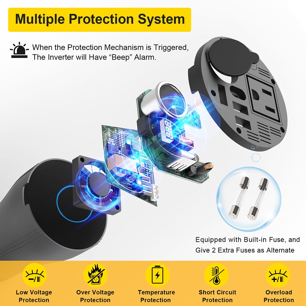 150W Car Power Inverter DC 14V to 110V AC Converter with Dual USB Quick Charge 3.0 & AC Outlets - Cup Holder Design for Tesla & 12V Vehicles - Type C LED Display & Cigarette Lighter - Perfect for Road Trips, Camping & Charging Laptops/Phones in Car