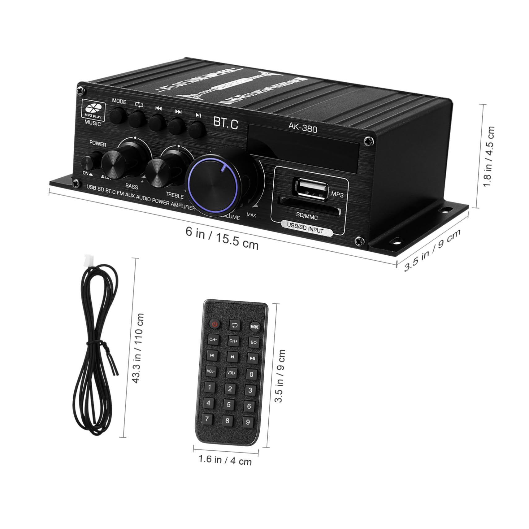 Hoement 12V Car Audio Amplifier AK380 - 4 Channel Stereo Receiver for Home & Car Sound System, High Power Speaker Amp for Enhanced Music Experience | Perfect for Road Trips, Parties & Home Theater