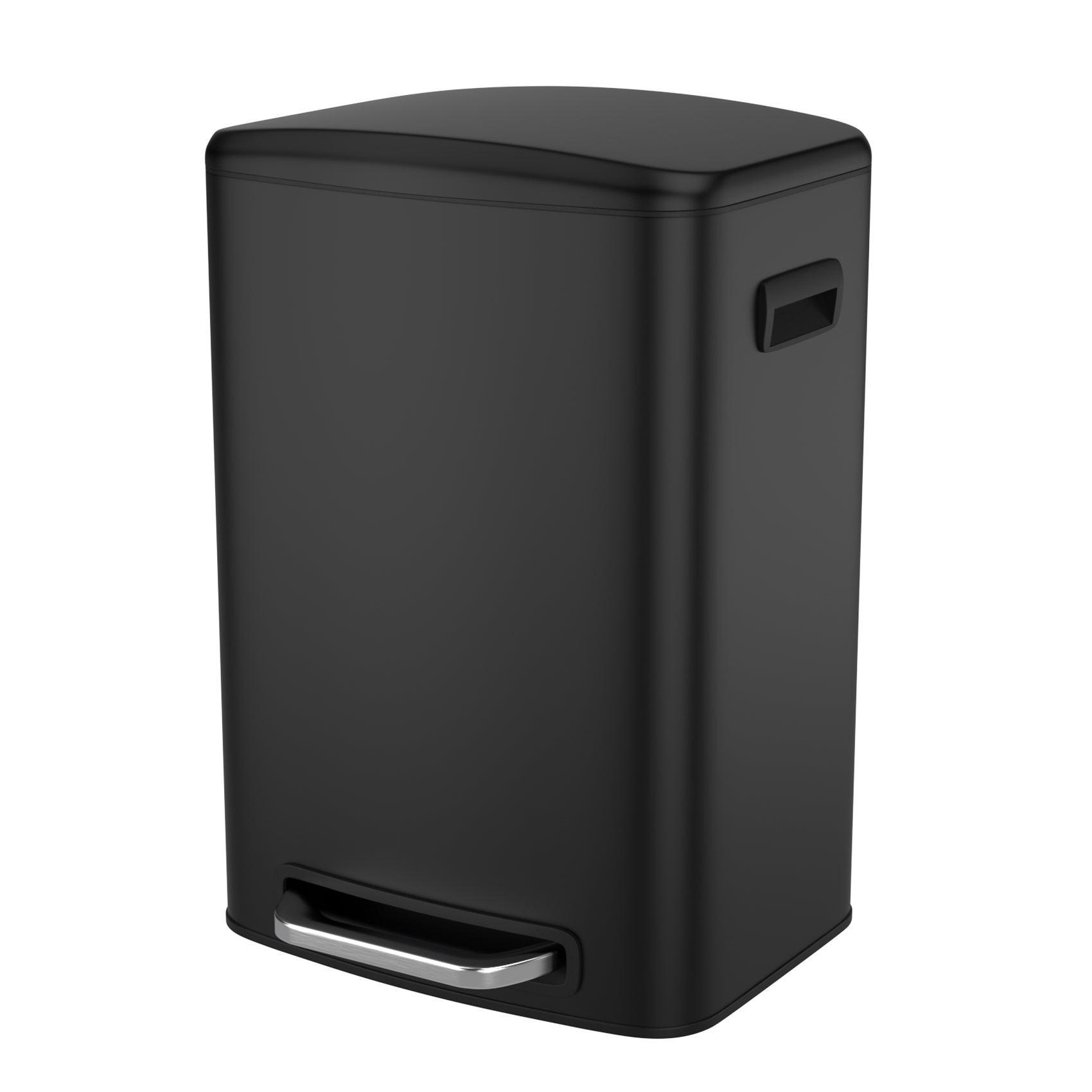 13 Gallon 50L Stainless Steel Step Trash Can with Soft Close Lid - Rectangular Kitchen Garbage Bin Includes 30 Trash Bags - Perfect for Home, Office, and Restaurant Use