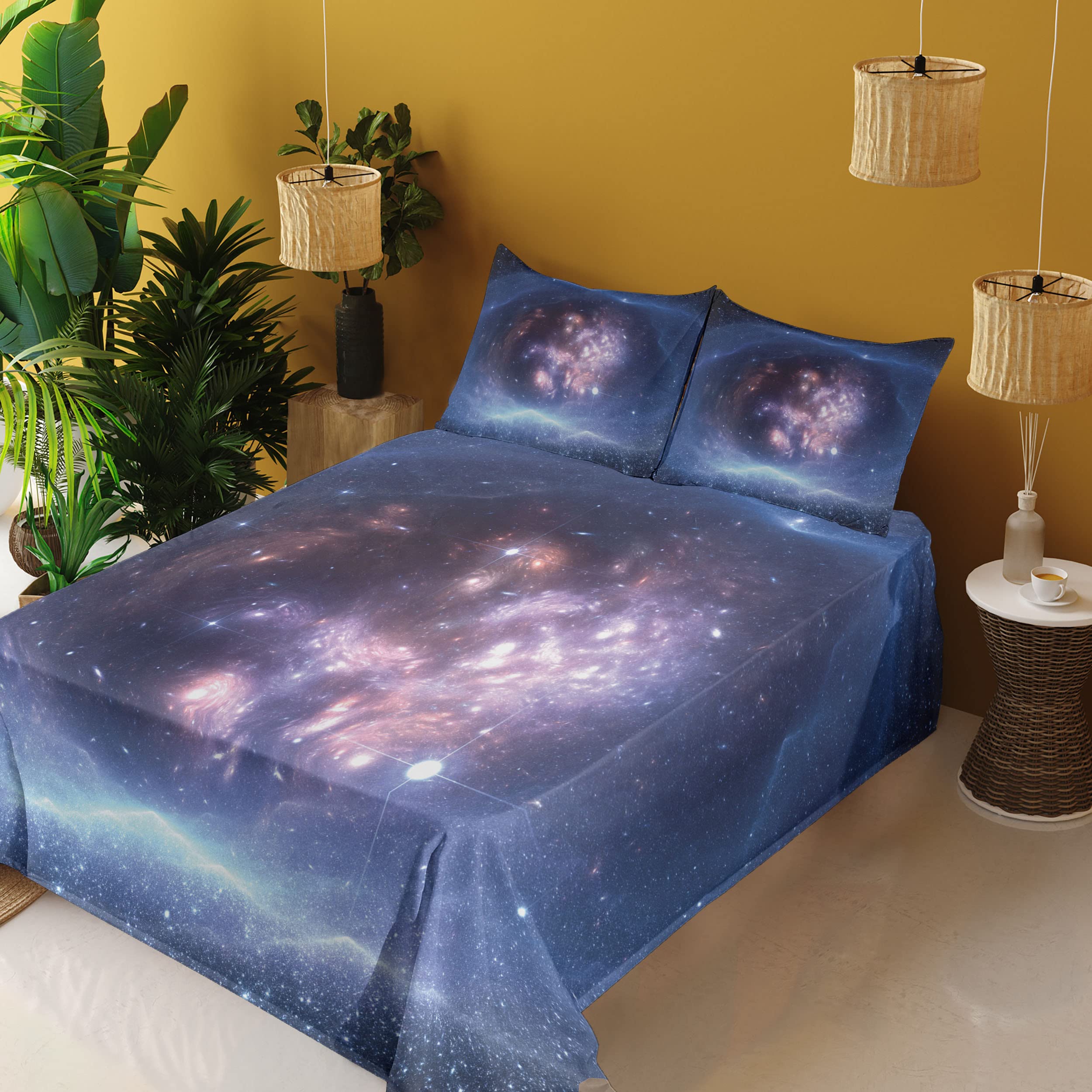 Ambesonne Outer Space Sheet Set - Nebula Gas Cloud & Star Clusters Astronomy Bedding, 3-Piece Twin Size (Fitted Sheet, Flat Sheet, Pillowcase) - Navy Purple - Perfect for Astronomy Lovers & Space-Themed Bedrooms