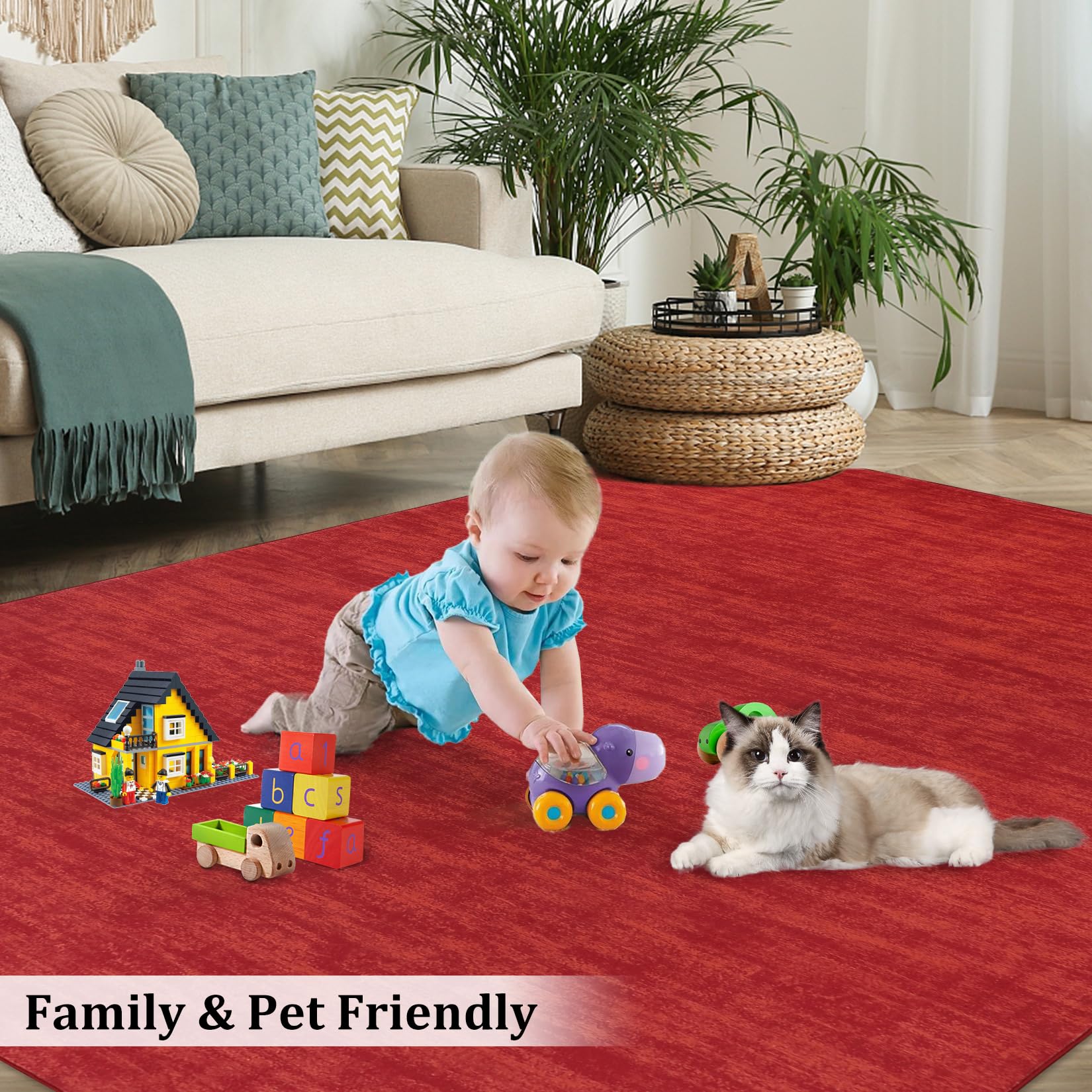 GARVEE 3x5 Feet Modern Washable Non-Slip Area Rug - Solid Red Contemporary Throw Rug for Living Room, Bedroom, Kids Room - Soft Indoor Carpet Perfect for Home Decor, Dorm & Office Spaces (3' x 5')