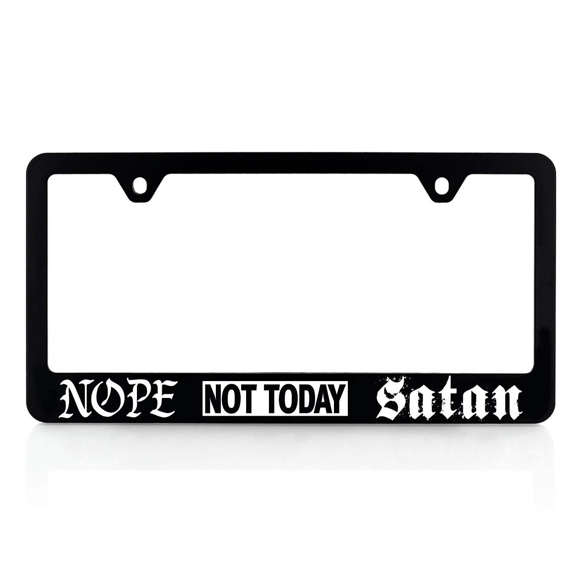 Baron-Jewelry Faith License Plate Frame - 'Nope NOT Today Satan' UV Printed Plastic Car Accessory - Perfect for Christian Drivers & Spiritual Protection on the Road