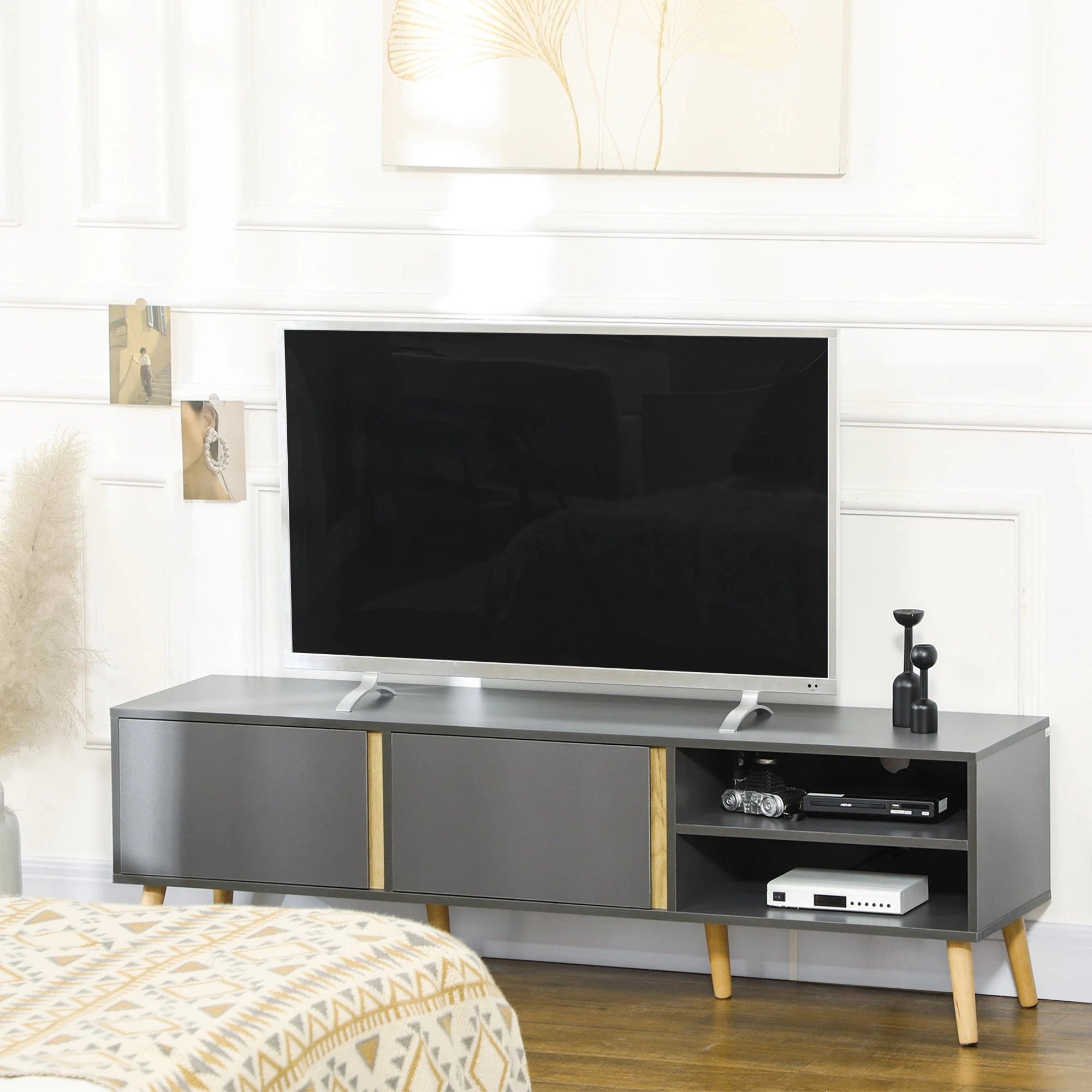 55 Inch TV Stand with Storage - Dark Grey Modern Entertainment Center for Living Room, Bedroom & Home Theater