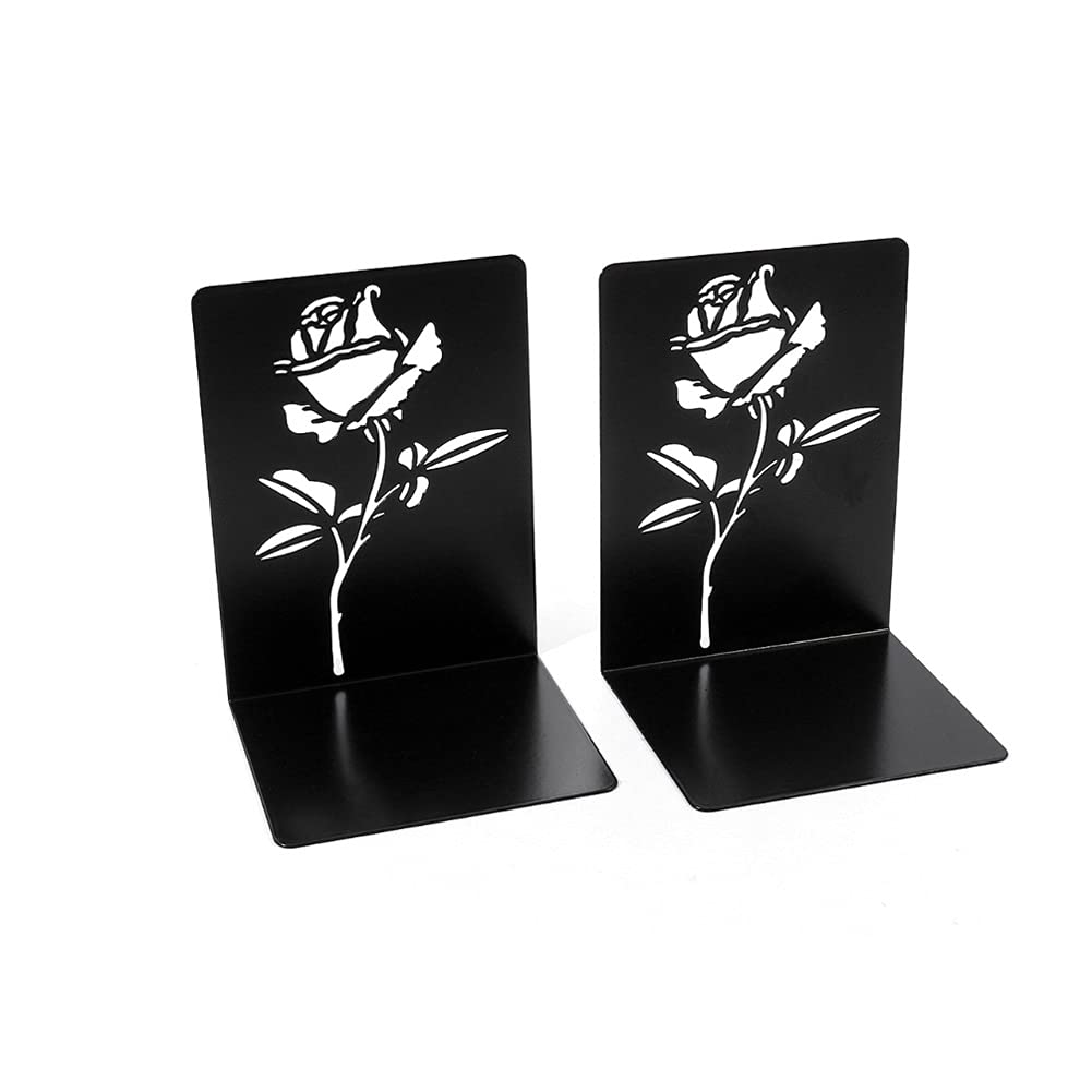 Stylish Hollow-Out Metal Rose Bookends for Office Desk & Bookshelf - Decorative Book Holder for Home Library, Office Organization & Gift Idea