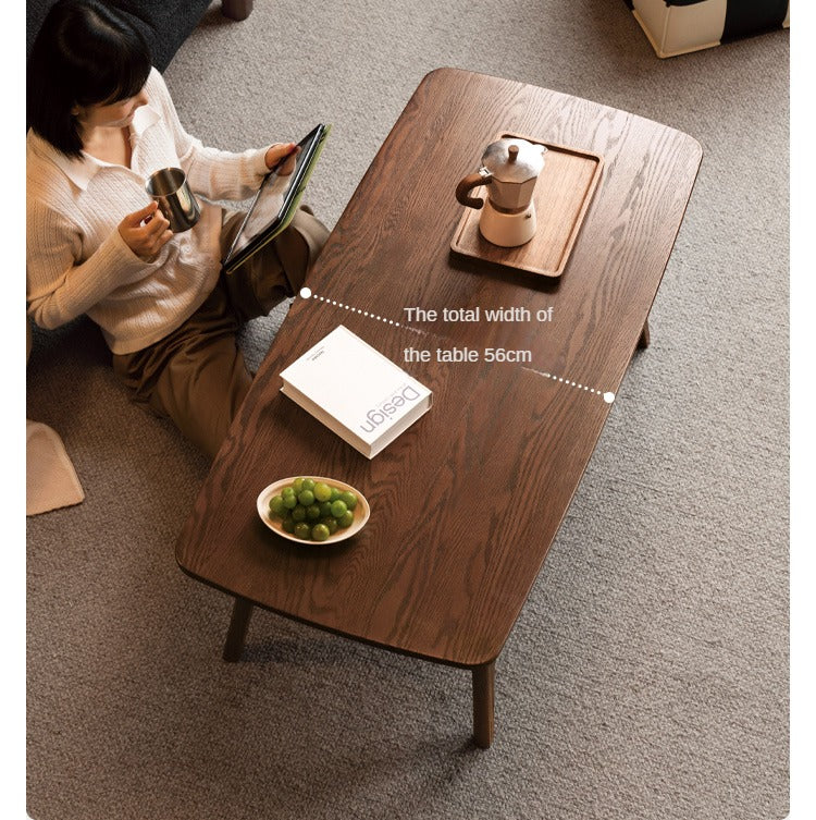 Solid Oak Wood Walnut Finish Double Layer Coffee Table - Modern Living Room Furniture for Home Decor & Small Space