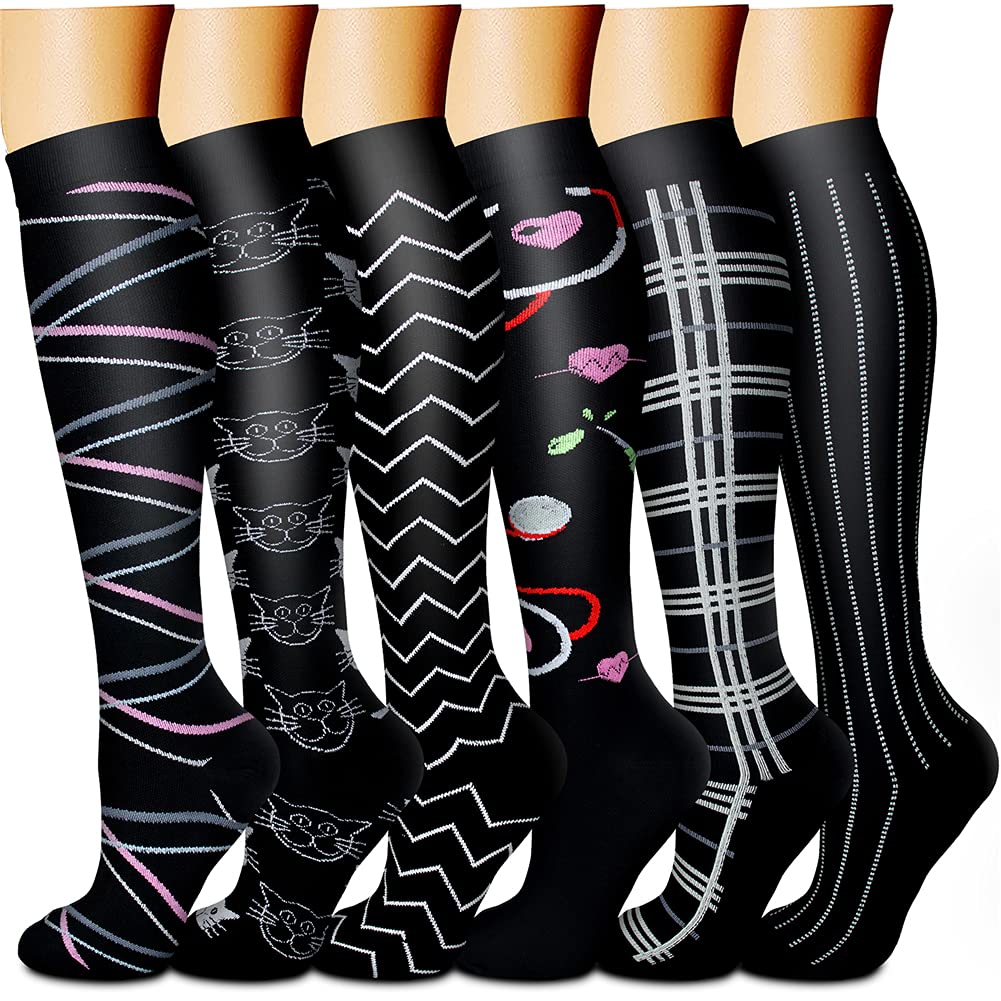 CHARMKING 15-20 mmHg Compression Socks for Women & Men - 6 Pairs - Best for Running, Sports & Travel - Improve Circulation & Reduce Swelling - Perfect for Athletes, Nurses & Frequent Flyers