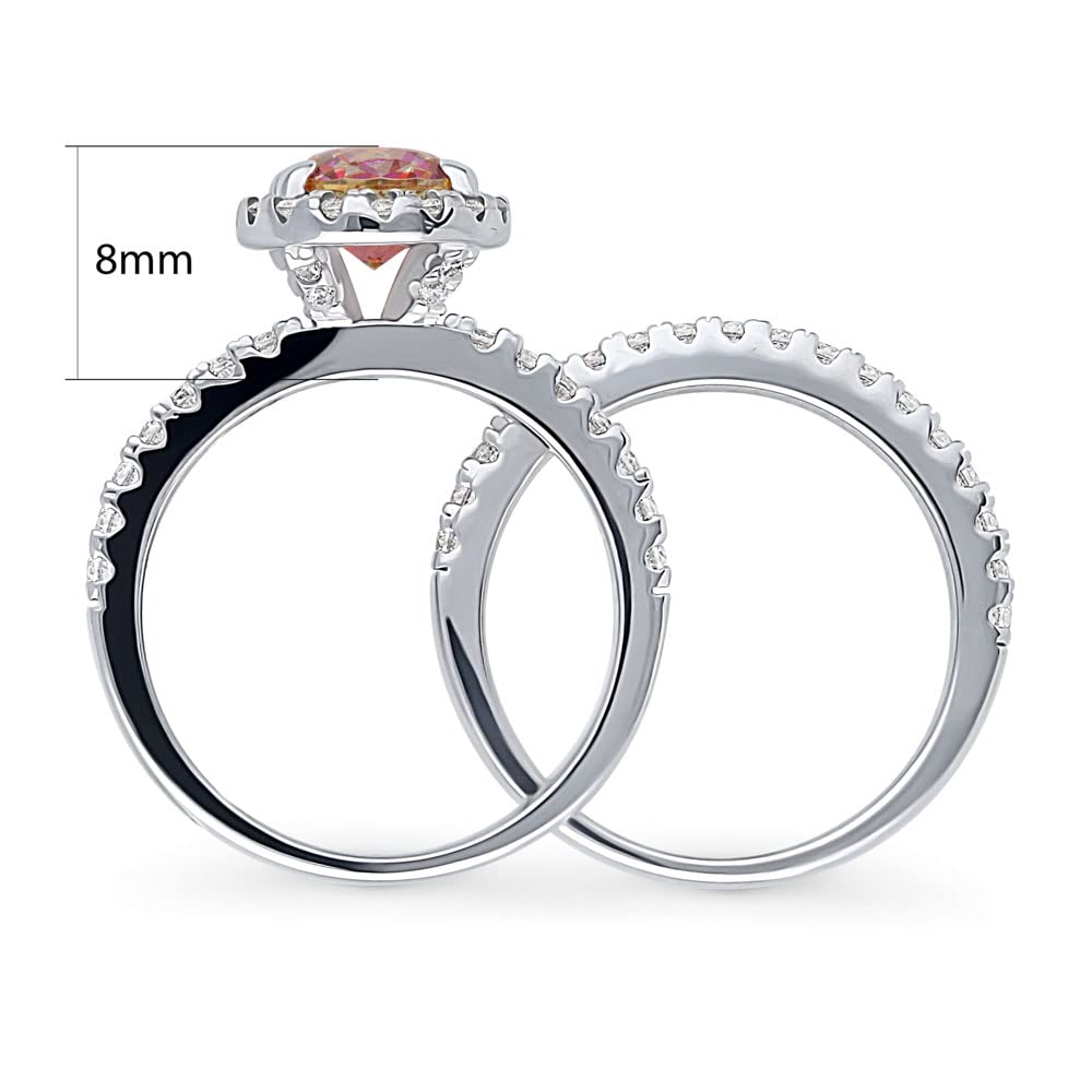 Sterling Silver Halo Wedding & Engagement Ring Set with Red Orange Round Cut Cubic Zirconia for Women, Rhodium Plated Size 4-10 - Perfect for Proposals, Anniversaries & Special Occasions