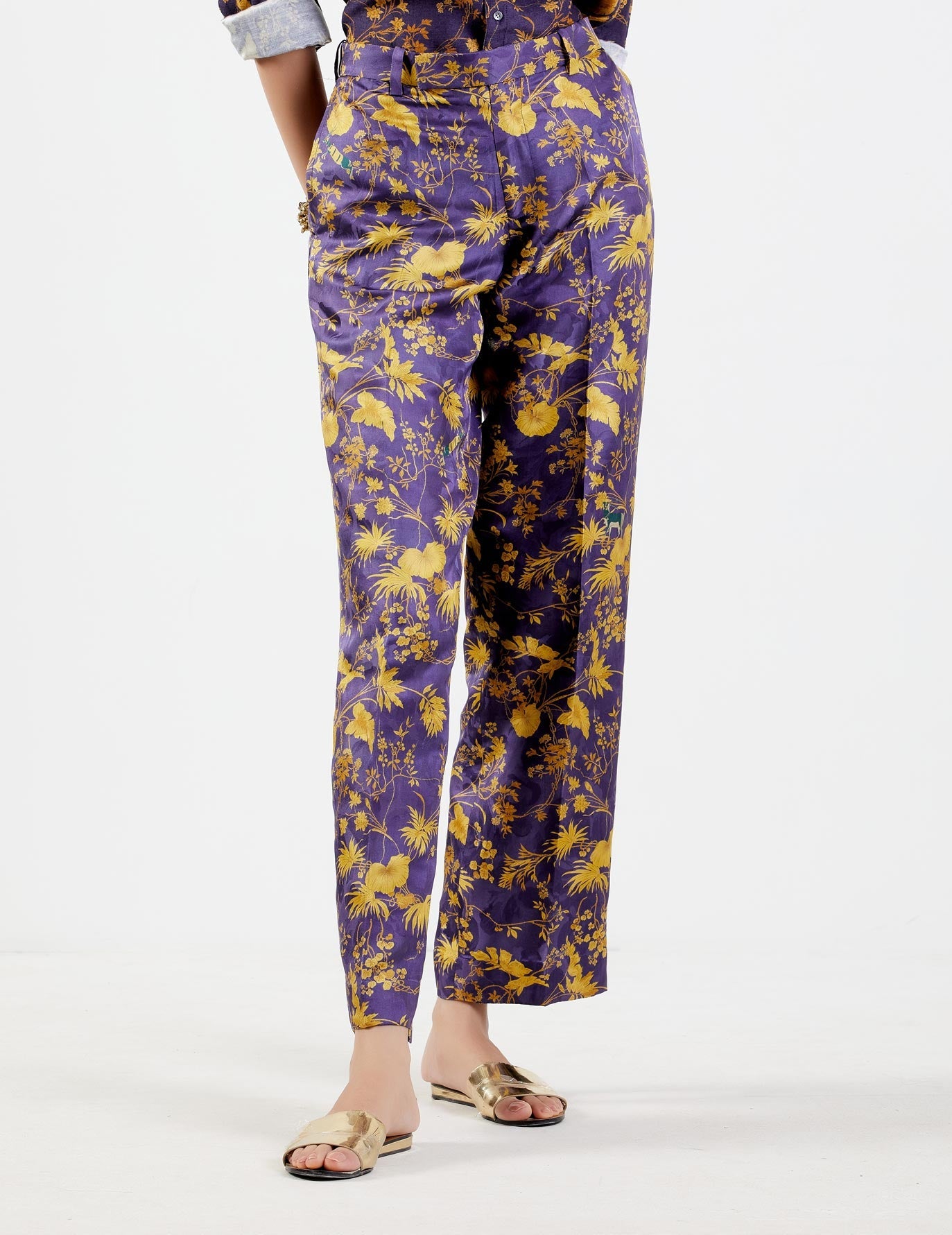 Luxury Straight Fit Silk Damask Trousers in Gold - Elegant Formal Pants for Business Meetings & Special Occasions