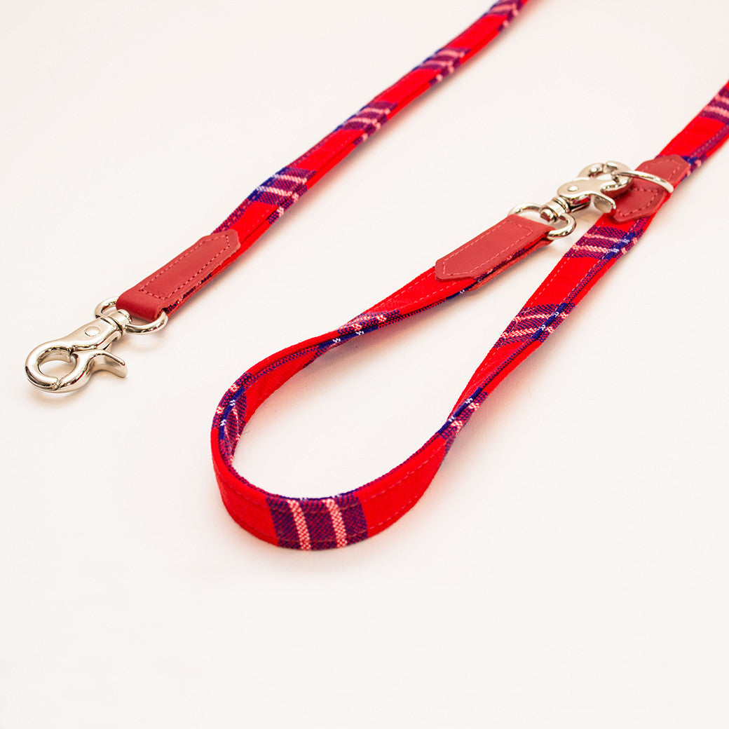 Hiro+Wolf Classic Dog Leash - Durable Nylon Pet Leash with Shuka Red Check Pattern | Perfect for Walking, Training & Outdoor Adventures with Your Dog