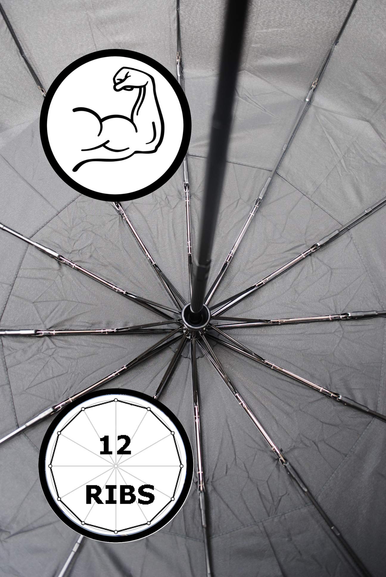 Compact Windproof Umbrella for Rain - 50MPH Wind Resistant - Auto Open/Close - Fiberglass Frame with Vented Canopy - Wooden Hook Handle - Perfect for Travel, Backpack & Everyday Use