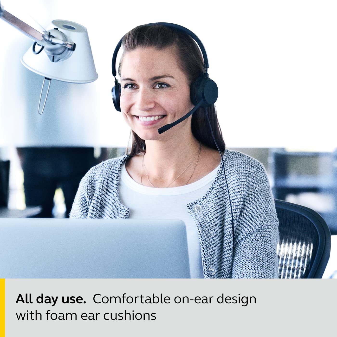 Jabra Evolve 20 Stereo Wired Headset with Passive Noise Cancellation & USB Controller - VoIP Headphones for Office Calls, Webinars & Remote Work (Black)