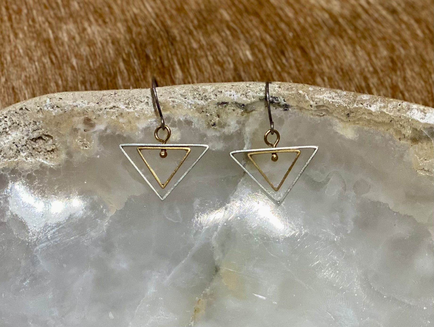 Sterling Silver & Gold Layered Triangle Dangle Earrings for Women - Trendy Geometric Jewelry for Parties, Weddings & Everyday Wear