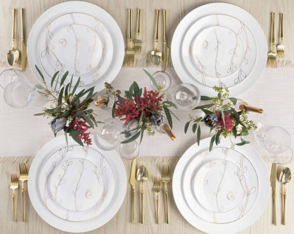 White and Gold Plastic Party Bundle - Elegant Disposable Tableware Set for Weddings, Birthdays & Events - Plates, Cups, Forks & Napkins (50-Pack) - Perfect for Celebrations, Baby Showers & Dinner Parties