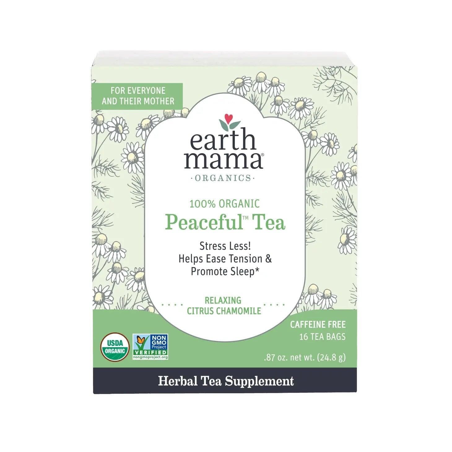 Earth Mama Organic Peaceful Tea - 10 Tea Bags, Caffeine-Free Herbal Tea for Relaxation & Stress Relief - Perfect for Pregnancy, Nursing & Evening Relaxation