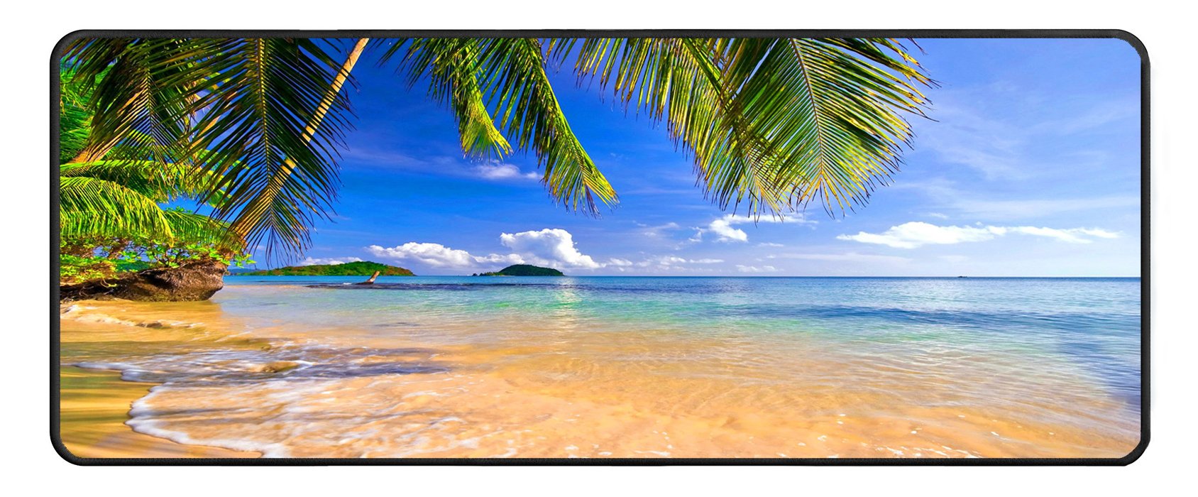 Professional Large Gaming Mouse Pad - Tropical Beach Shore Palms Design, Non-Slip Rubber Base, 31.5x11.8 Inches - Perfect for PC Gaming, Office Work & Home Computer Setup