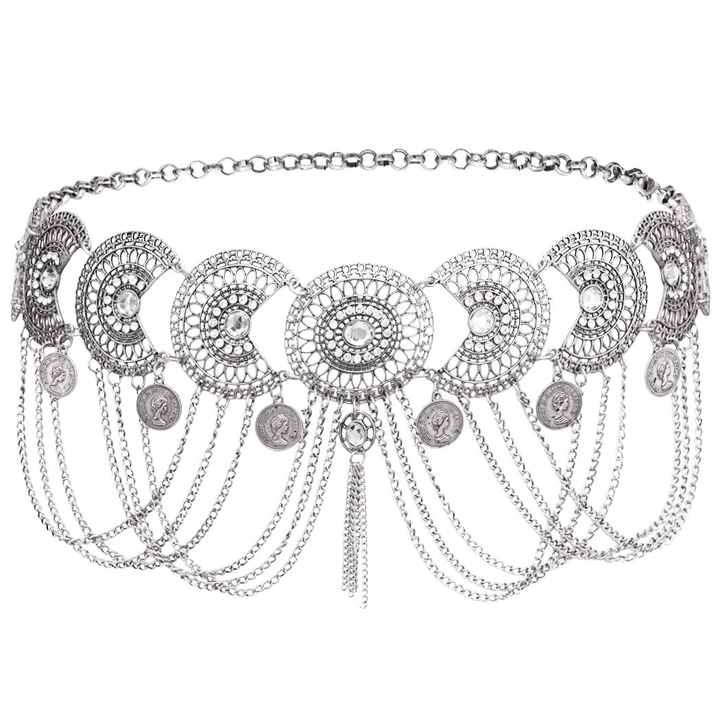 Vintage Hollow Carved Rhinestone Crystal Waist Chain Body Jewelry for Women - Perfect for Summer Beach Parties, Festivals, and Boho Fashion Accessories