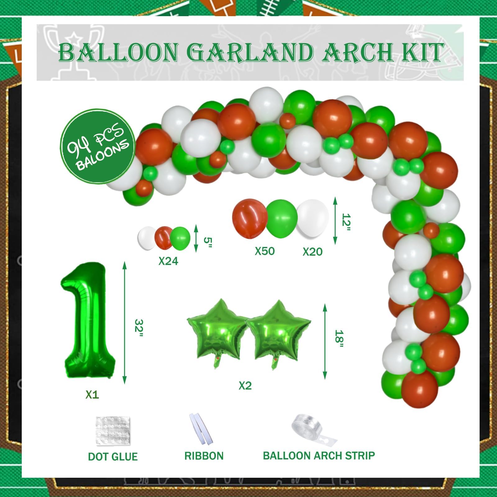 First Birthday Football Party Decorations Set - 136 PCs Balloon Garland, Backdrop, Highchair Banner, Cake Topper & More for Touchdown-Themed 1st Year Celebration | Perfect for Baby Boy's Football Birthday Party Decor & Photo Shoots