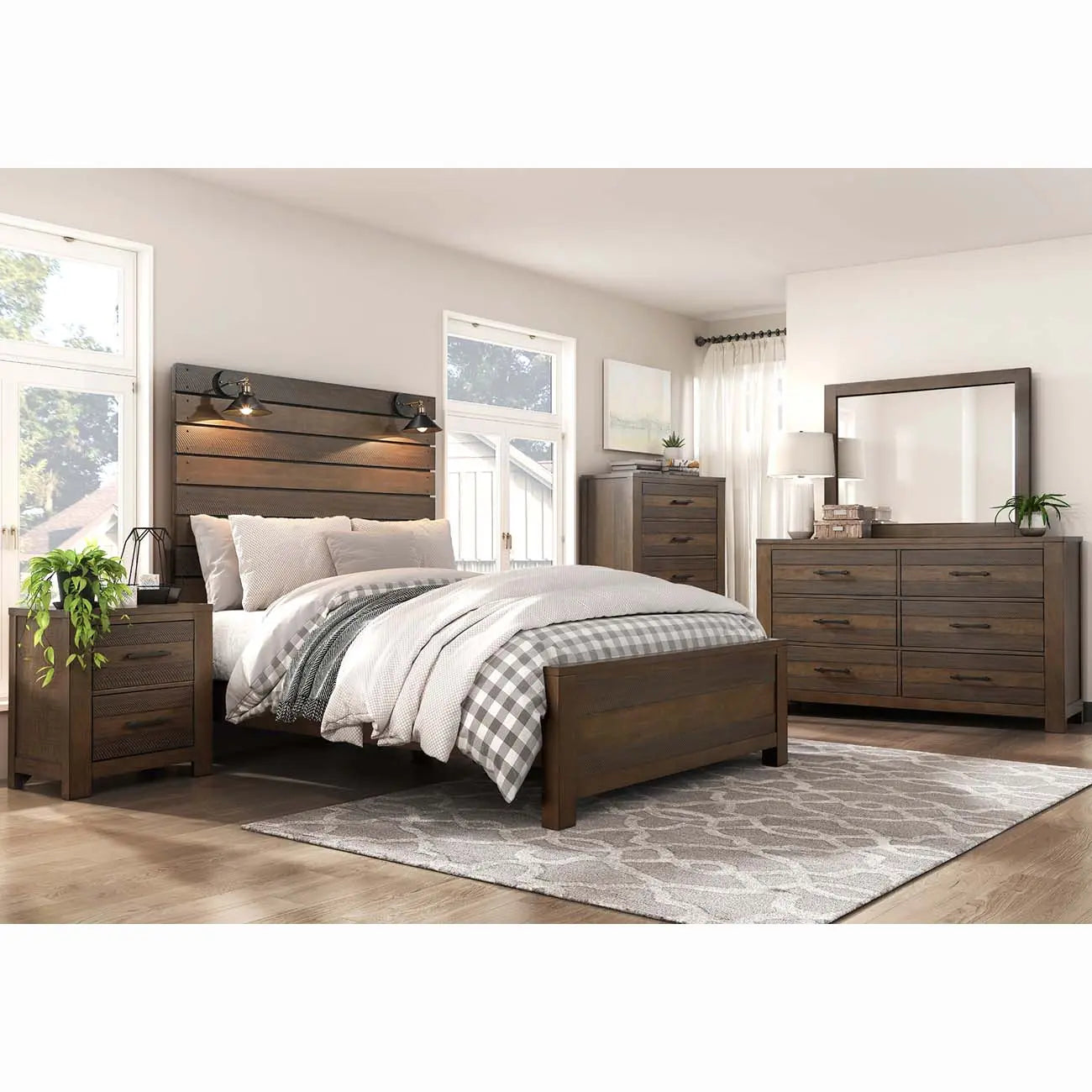 Conway 5-Piece Bedroom Set 1497 - Queen Size Bed Frame, Nightstand & Dresser - Modern Farmhouse Style Furniture for Master Bedroom & Guest Room