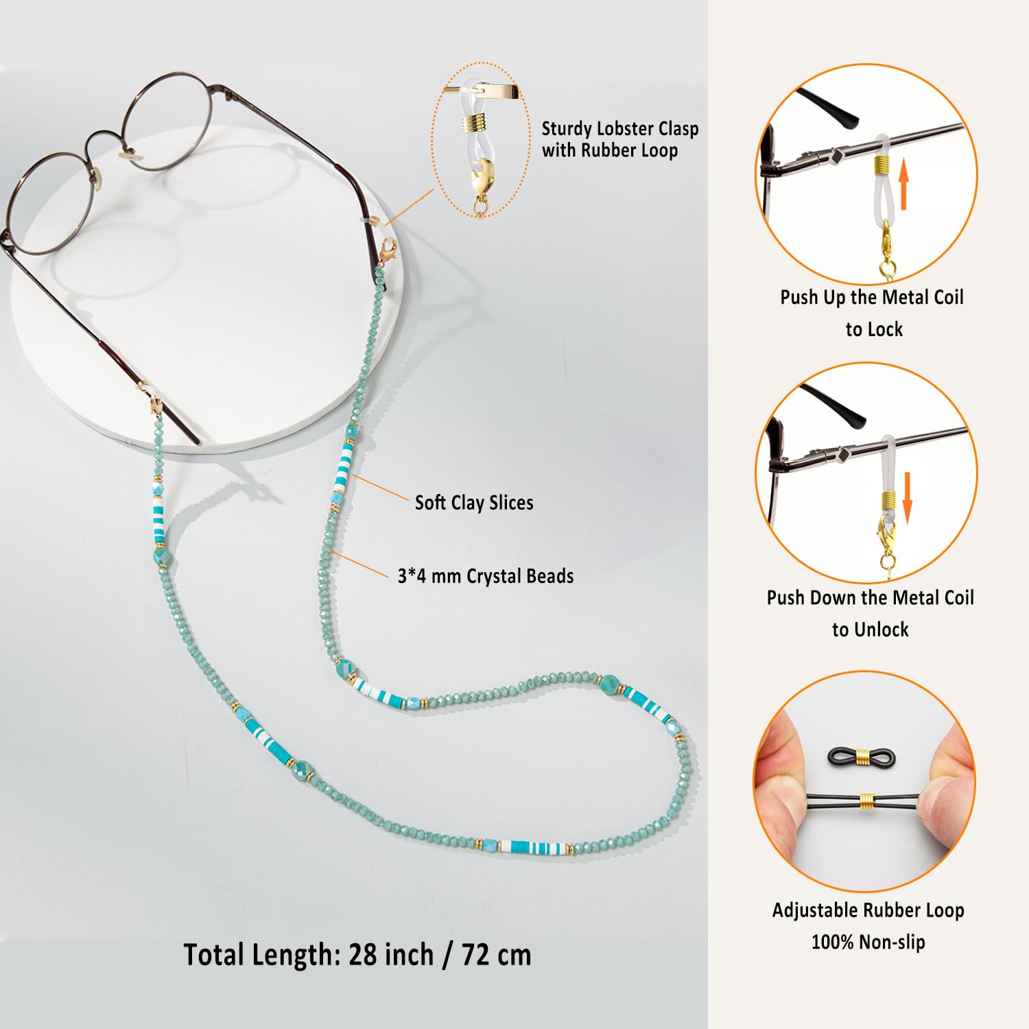 Crystal Beaded Eyeglass Chain for Women - Stylish Glasses Holder Necklace with Adjustable Strap - Perfect for Reading, Driving & Fashion Accessories