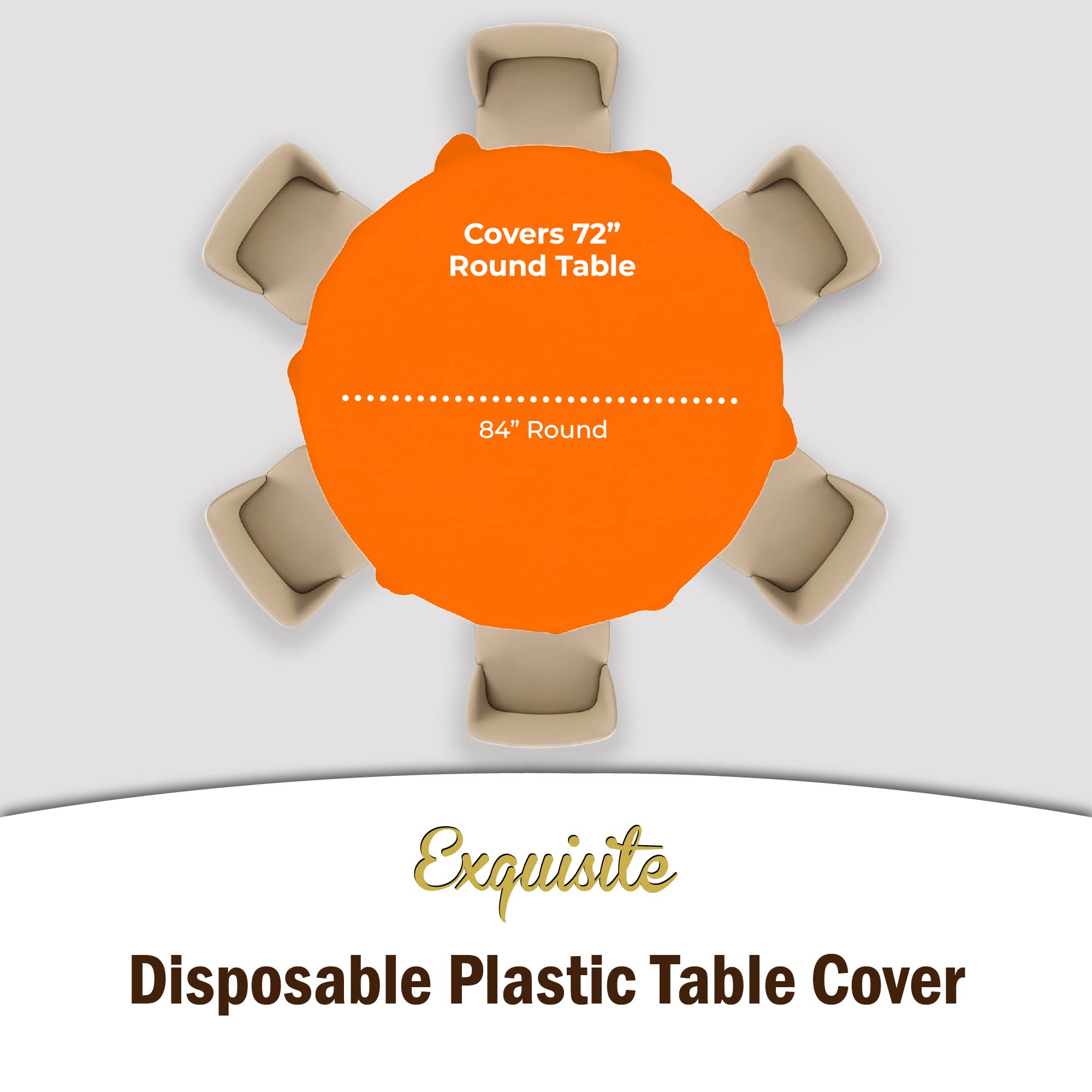 Premium 6-Pack 84-Inch Round Plastic Tablecloths - Durable & Waterproof Orange Table Covers for Parties, Picnics & Outdoor Dining