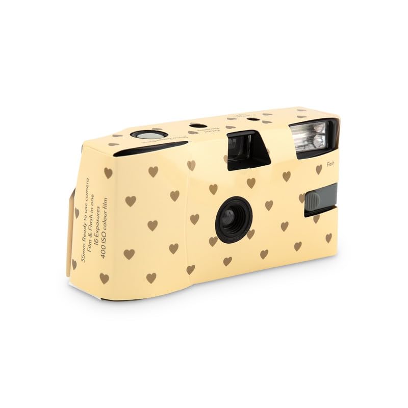 Weddingstar Disposable 35mm Film Camera with Flash - 10 Pack Gold Heart Design Single Use Cameras for Weddings, Parties, Events & Special Occasions - Perfect Wedding Favors, Bridal Showers & Birthday Party Gifts