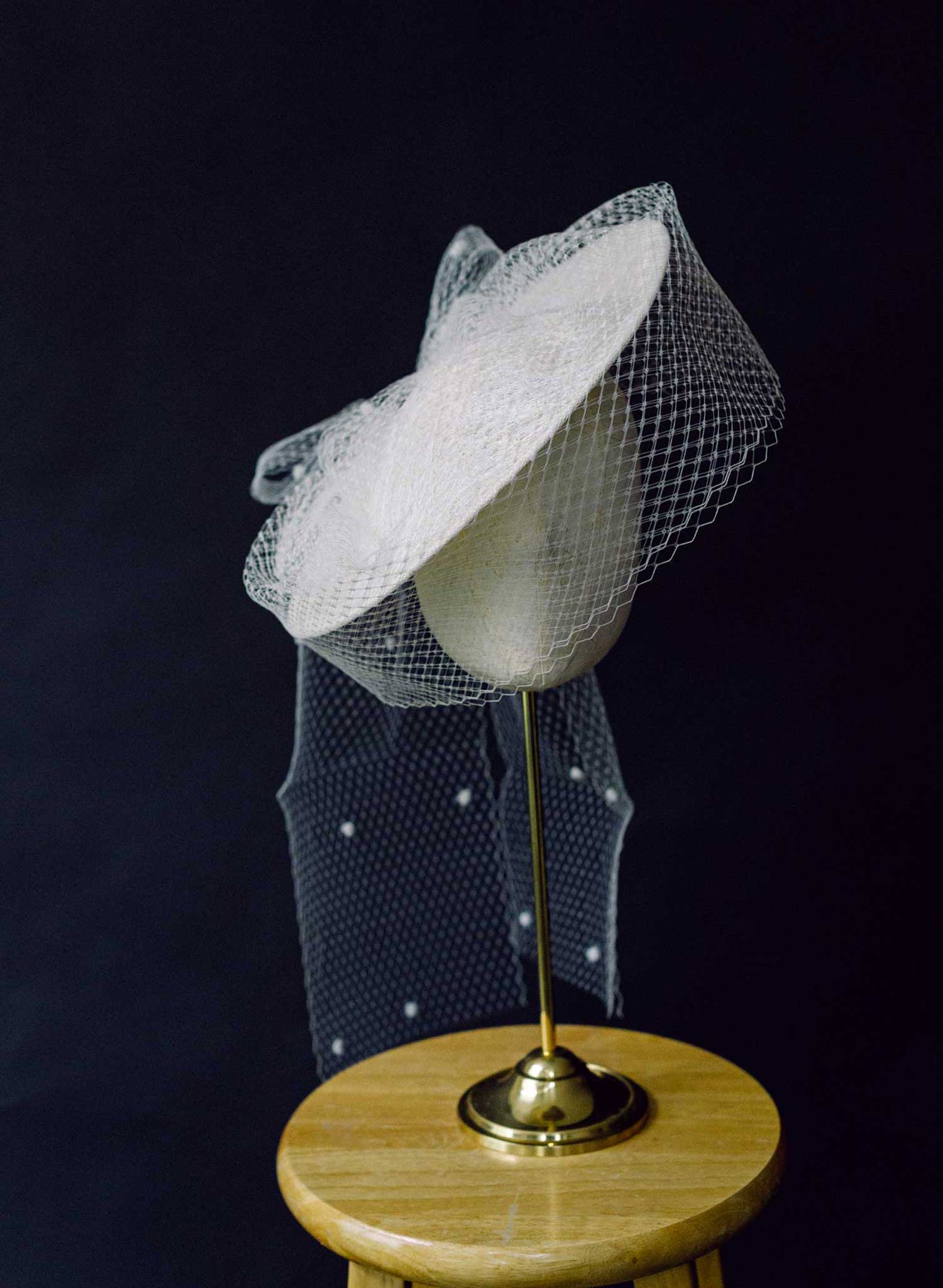 Vintage Inspired Bridal Mini Hat with Veil - Style #2454 | Elegant Wedding Accessory for Brides, Bridesmaids & Tea Parties