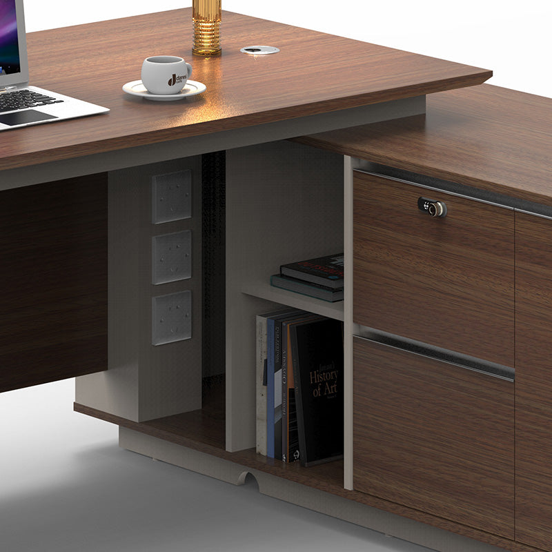 Premium ANDERSON Executive Desk 2.0M - Reversible L-Shaped Office Desk in Hazelnut & Beige | Modern Home Office Furniture for Professionals & Remote Workers