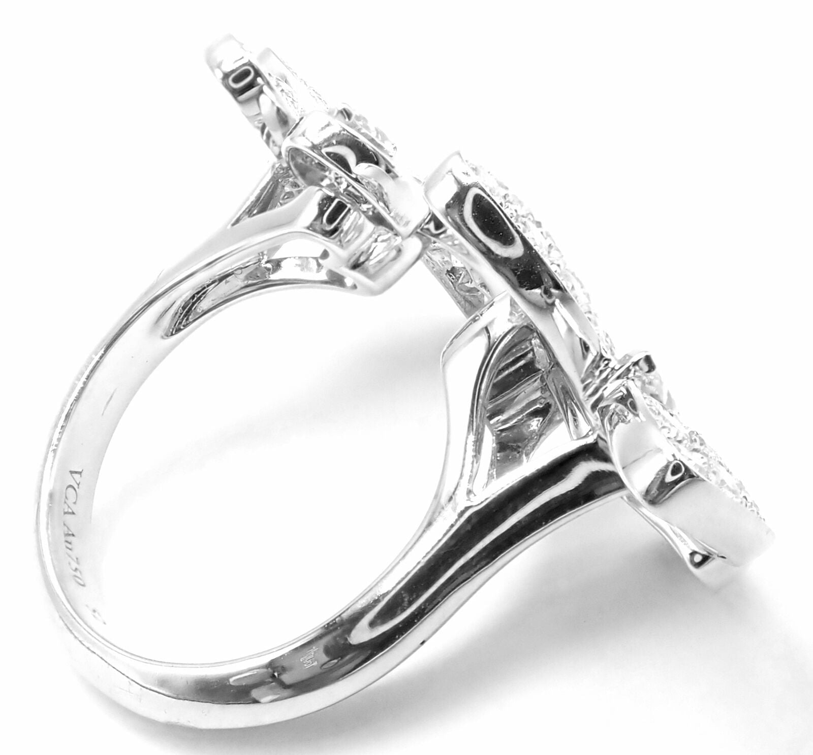 Van Cleef & Arpels 18k White Gold Diamond Two Butterfly Between Finger Ring - Elegant Stackable Ring for Women, Perfect for Weddings, Anniversaries & Special Occasions