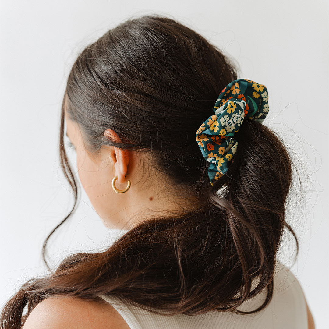 Costa Floral Hair Scrunchie - Elegant Hair Tie for Women & Girls - Perfect for Everyday Wear, Work, and Special Occasions