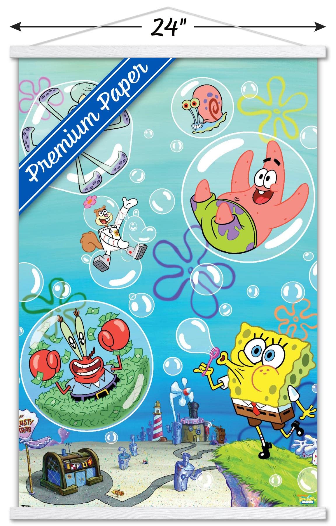Nickelodeon Spongebob Squarepants Bubbles Wall Poster - 22.37x34 Inch Premium Print with White Hanger | Kids Room Decor, Birthday Gift, Cartoon Themed Bedroom