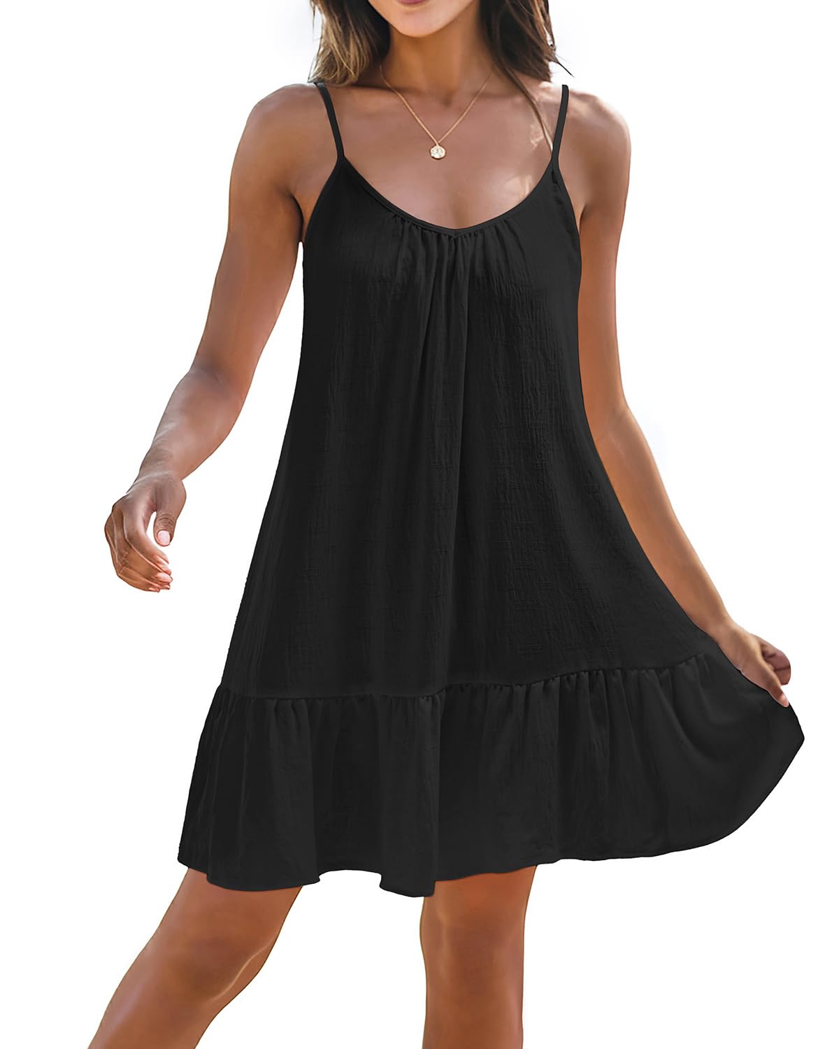 Yonique Women's Spaghetti Strap Beach Cover Up Dress - Summer Casual Sundress with Ruffle Hem | Perfect for Poolside, Vacation & Beach Outings